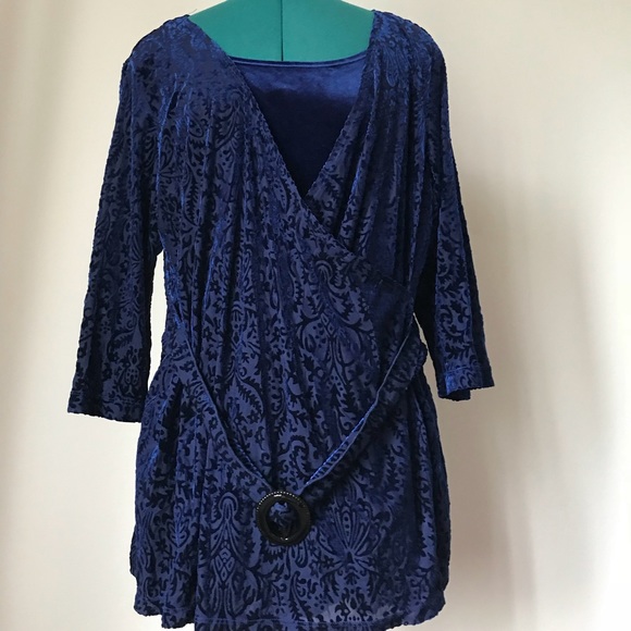 SOLDblue velvet lace belted blouse sz 18/20 - Picture 2 of 5